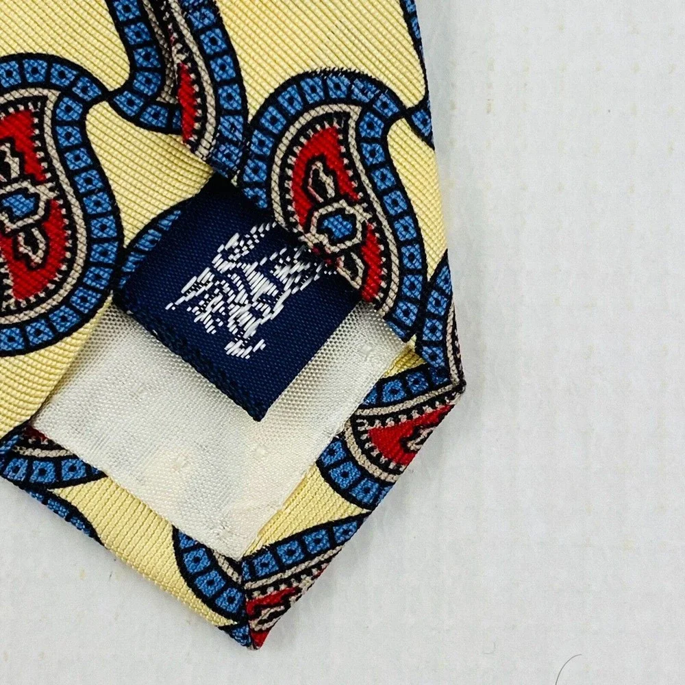 Burberry's of London Tie Paisley Yellow Blue‎ Red 100% Silk Necktie